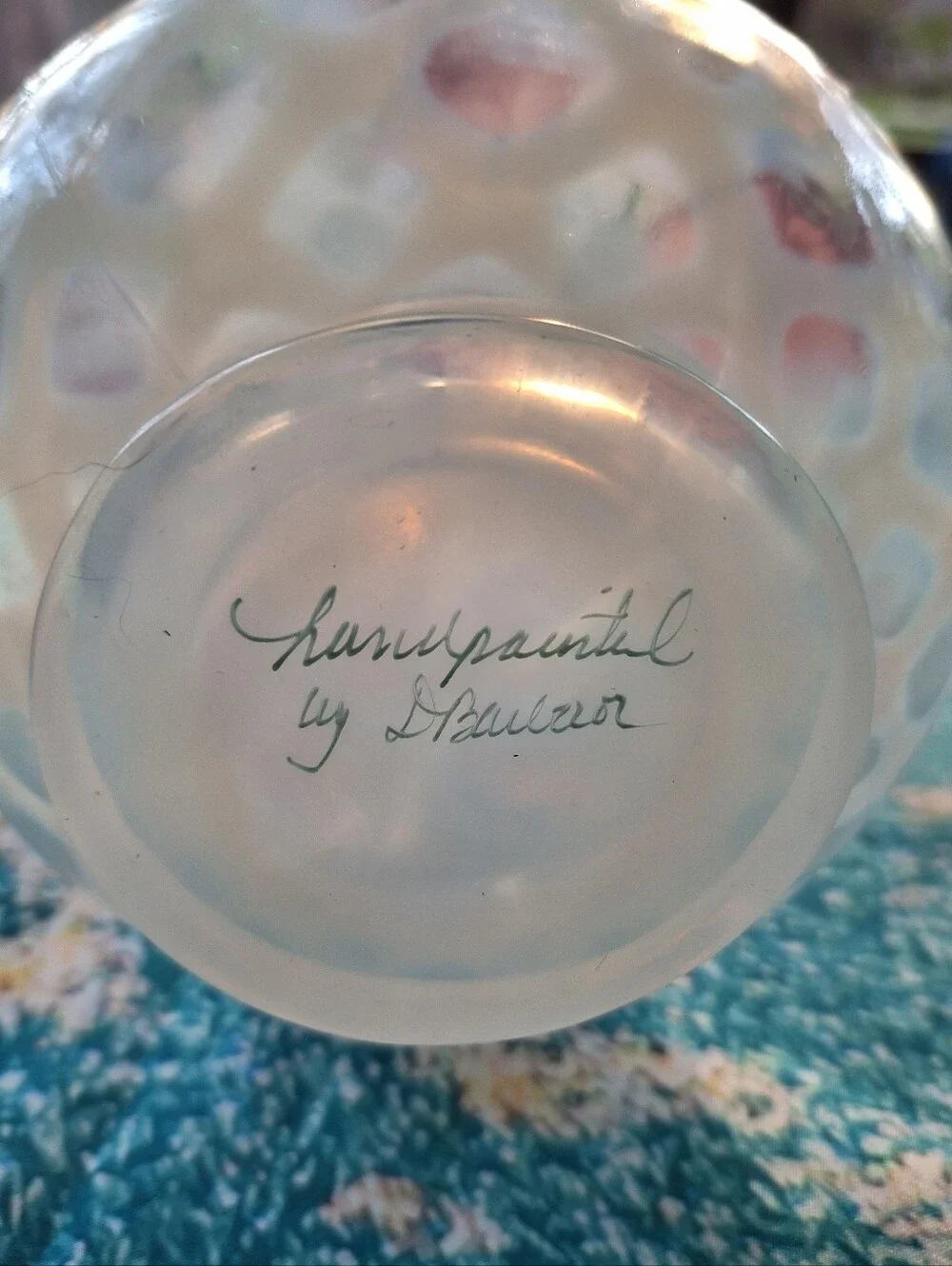 Fenton Vintage Hand-Painted Pink Floral Ruffled Glass Vase